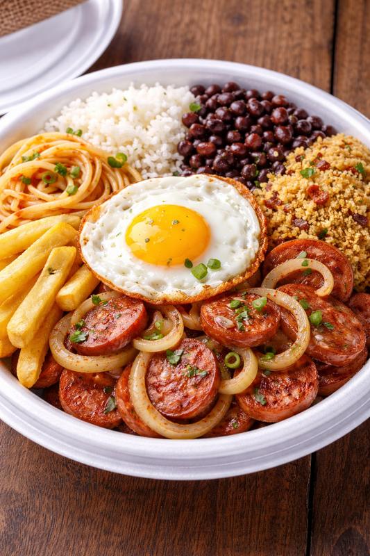 calabresa acebolada + ovo frito com fritas