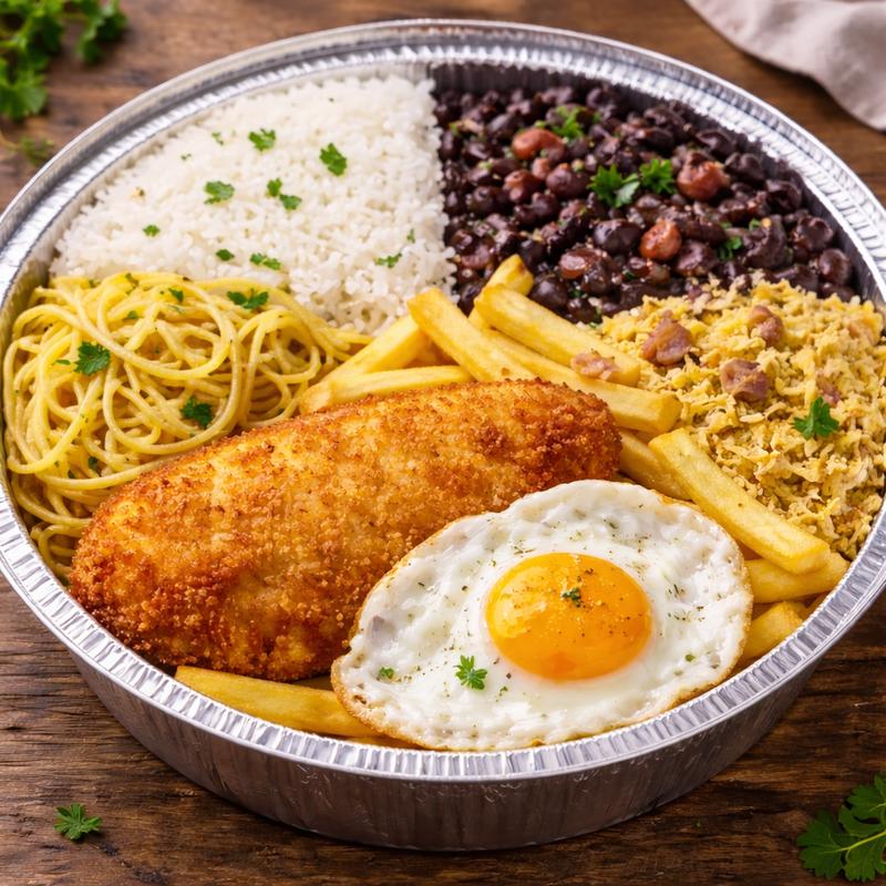 Filé de frango empanado com ovo frito + BATATA FRITA