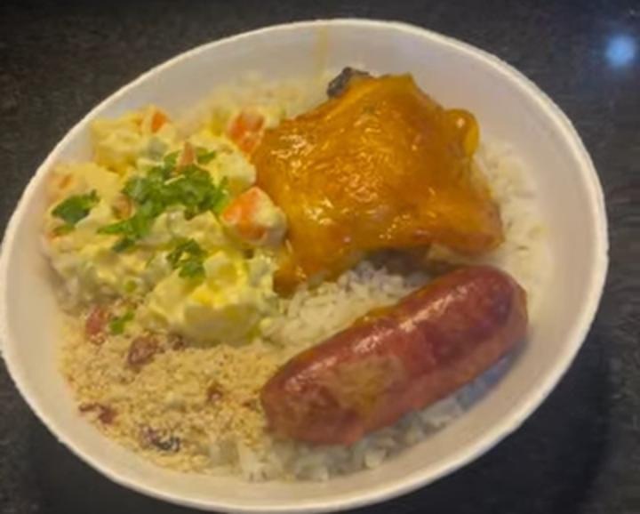 frango assado + linguiça assada