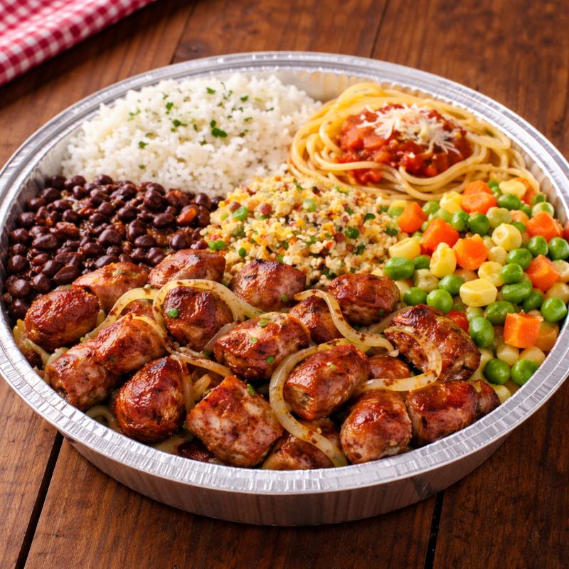 Linguiça mineira acebolada + salada